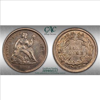 1860 O Seated Liberty Half Dime Coin CAC XF40