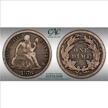 1876 CC Seated Liberty Dime CAC F15