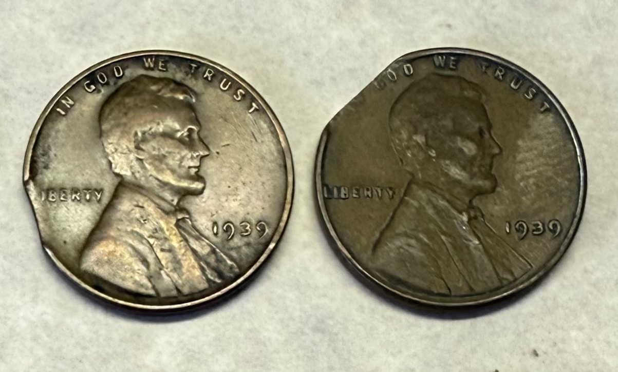Pair of 1939 Curve and Straight Clip Cent Errors