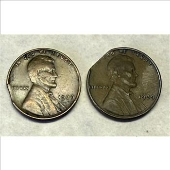 Pair of 1939 Curve and Straight Clip Cent Errors